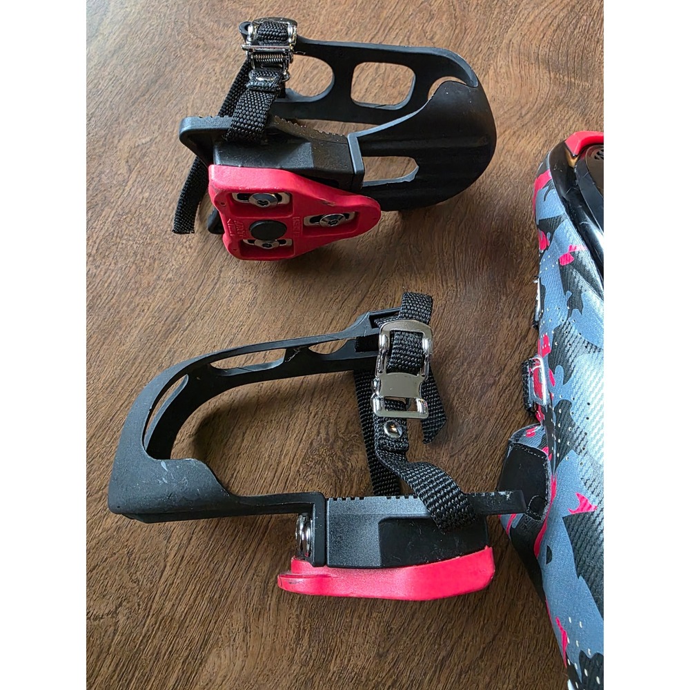 Speed Cycling Shoes Pink Grey Camo Road Bike Spin Shoes with Toe Cages Size 47 - Picture 7 of 9